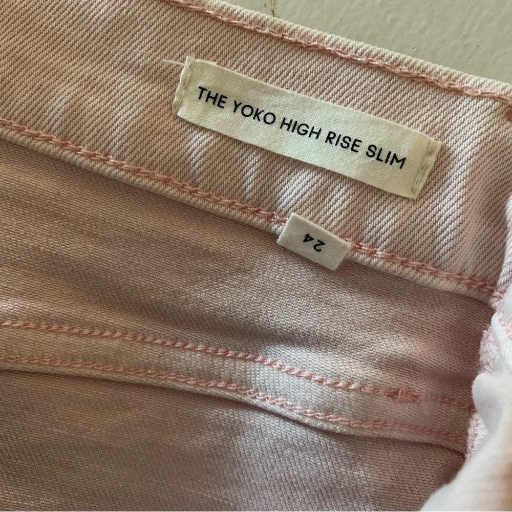Women’s 24 ARITZIA Denim Forum The Yoko High Rise Slim Light Pink Fray Jeans - Picture 6 of 7